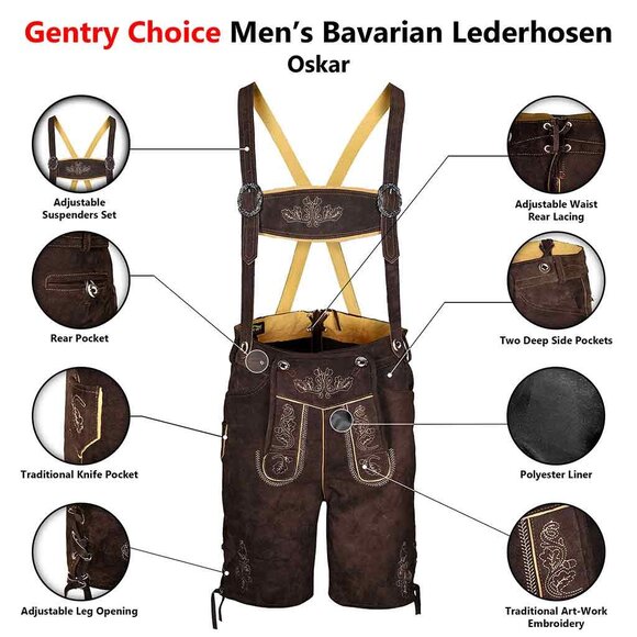 Men Lederhosen Vintage Authentic Lederhosen Genuine Suede Octoberfest Costumes - Picture 5 of 6